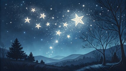 Fototapeta premium Night Sky with Shooting Stars and Trees