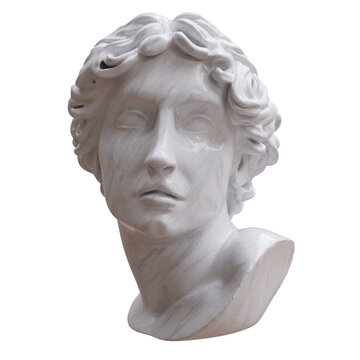Statue of greek goddess Aphrodite isolated on white, transparent. Venus marble head