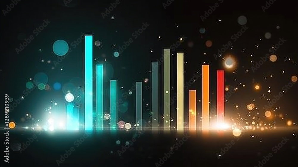 Poster a dynamic d bar chart with bold, shiny bars in blue and red, representing contrasting data trends. t