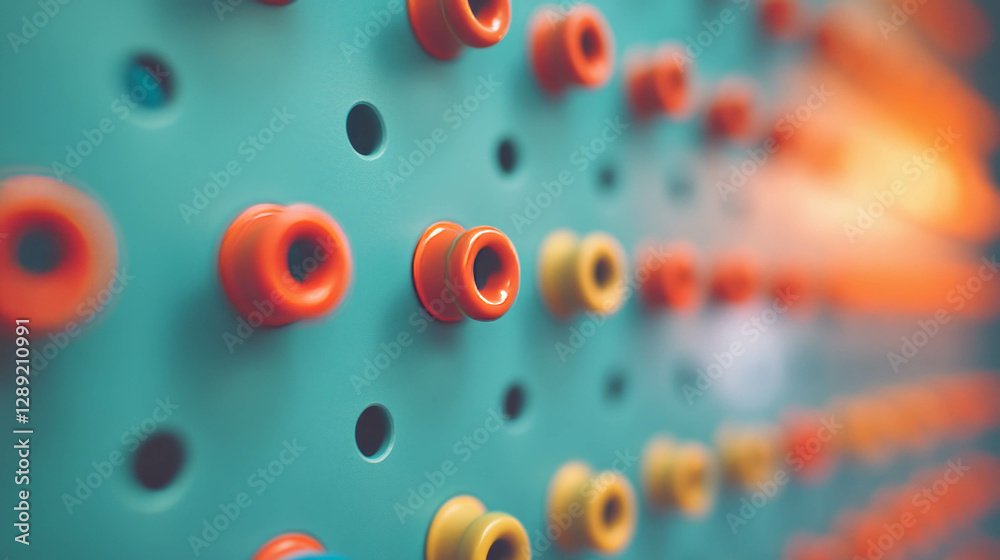 Poster vibrant pegboard pattern with colorful pegs and subtle lighting