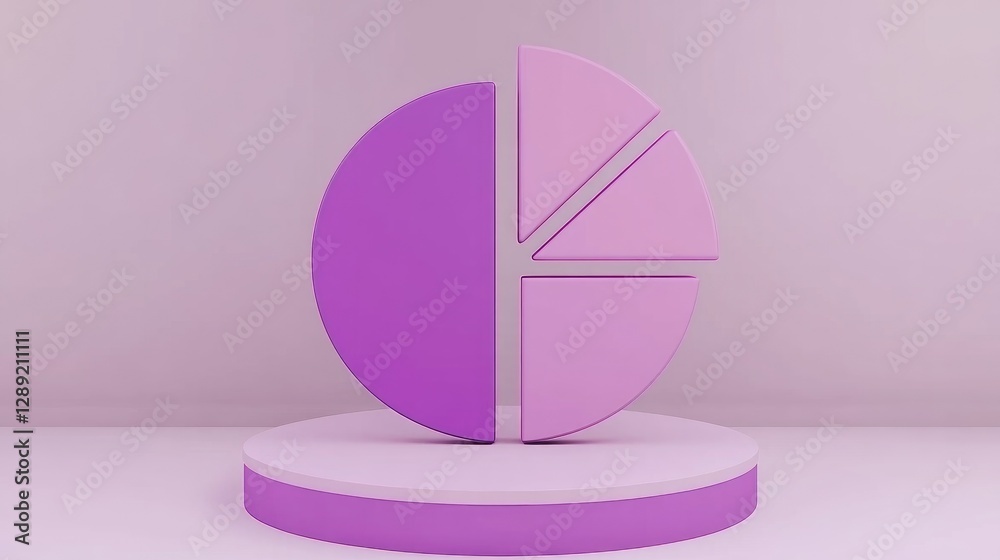 Poster a dynamic d pie chart with rotating slices in bright colors, illustrating different data categories.