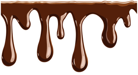 Brown chocolate dripping, melted texture, smooth liquid, chocolate on transparent, food decoration, sweet dessert, melting cocoa, flowing chocolate