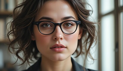 Obraz premium Elegant Young Woman with Stylish Glasses Looking Confident