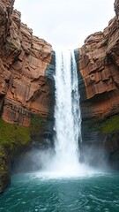 Fototapeta premium A waterfall cascades down a rocky cliff into the air, landscape photography, cliffs, pools