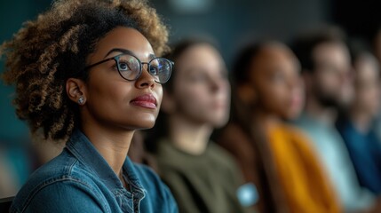Obraz premium Diverse group of adults actively participating in a seminar, emphasizing learning and community engagement in a classroom setting