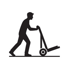 man pushing a handtruck silhouette vector illustration