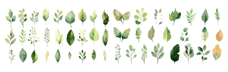 Watercolor Botanical Leaves Collection, minimalist style, nature painting, tropical plants, simple art, green leaves, modern botanical art, minimalist decor, home design