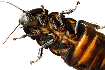 Madagascar hissing cockroach climb - closeup of the bottom surface, legs with tiny hooks and claws,...