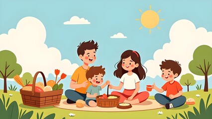 Warm family picnic on the grass