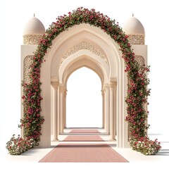 Fototapeta premium Elegant Floral Archway Middle Eastern Architecture and Blossoms