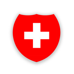 Switzerland national flag in the shape of a shield isolated on white. Illustration