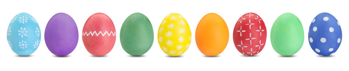 Easter eggs in different colors isolated on white, set