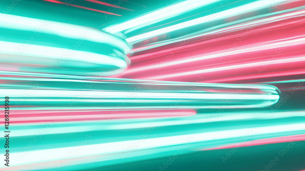Poster Vibrant neon light texture with rounded horizontal ribbed patterns for creative design