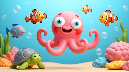 A wonderful adventure of cartoon marine life