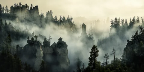 Wandcirkels Mistig bos Bryce Canyon Fog   © Nikola