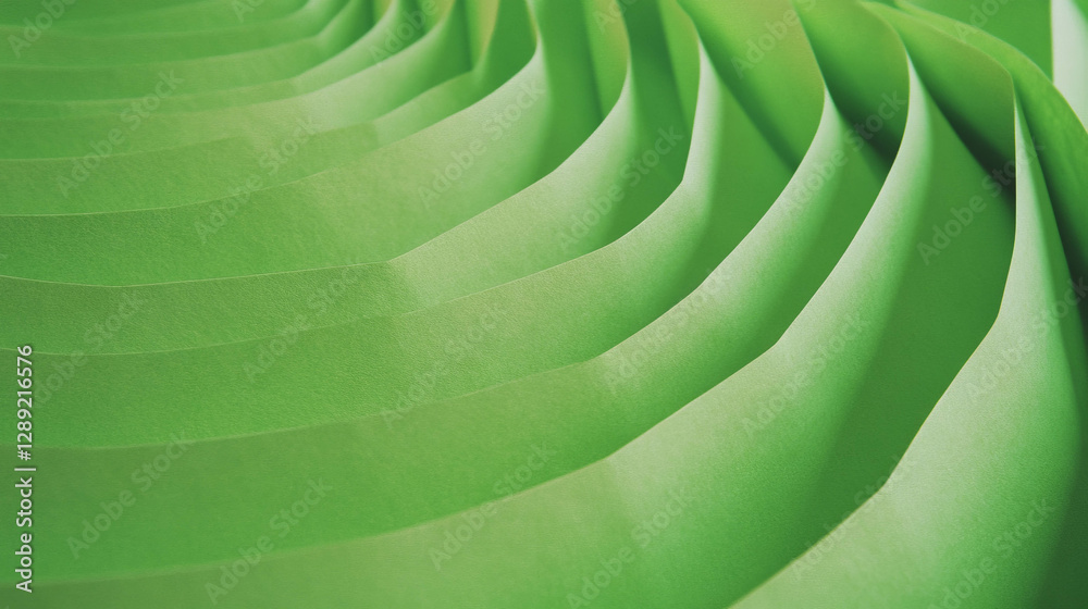 Poster Abstract green ribbed paper texture with curved lines for design and background use