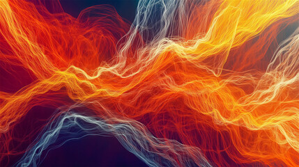 Obraz premium Abstract dynamic image of orange and yellow waves of energy in motion, with a vivid and fluid appearance, creating a sense of powerful movement and vibrant color contrast.