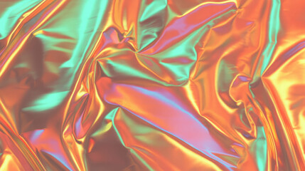 Obraz premium Vibrant rumpled brass foil texture with warm colorful reflection for artistic design