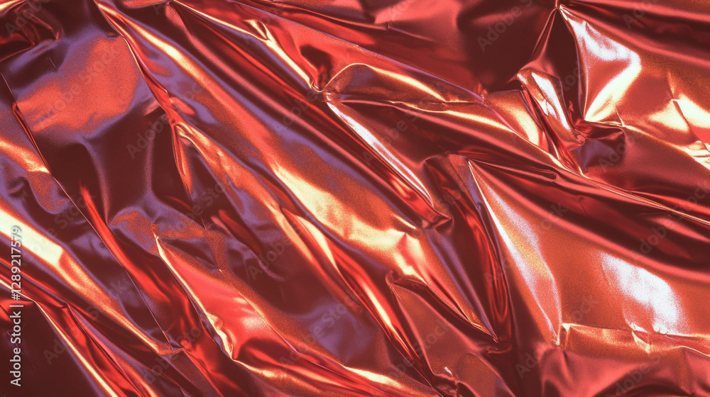 Poster vibrant rumpled copper foil texture with layered folds for design projects