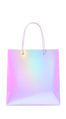 3D pastel iridescent bag with handles, showcasing a glossy finish and vibrant color gradient, ideal for stylish shopping and gift packaging. Perfect Any Project.