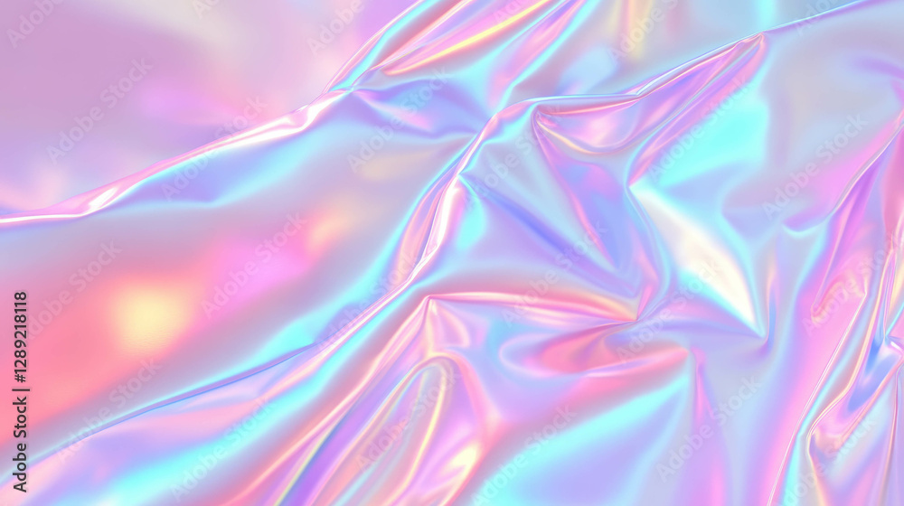 Poster iridescent rumpled foil texture with shifting colors for creative design and background