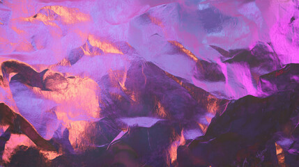 Vibrant rumpled purple foil texture with varied patterns for creative design