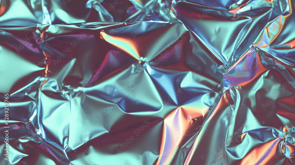 Poster abstract metallic texture with crumpled iridescent tin foil for creative design