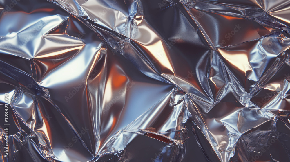 Poster Rumpled tin foil texture with sharp metallic edges for creative design