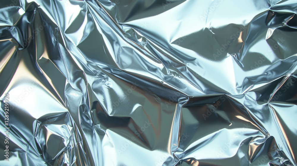 Poster shiny rumpled tin foil texture with sharp folds for design and decoration
