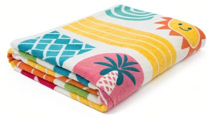 Folded Summer-themed Blanket on White Background