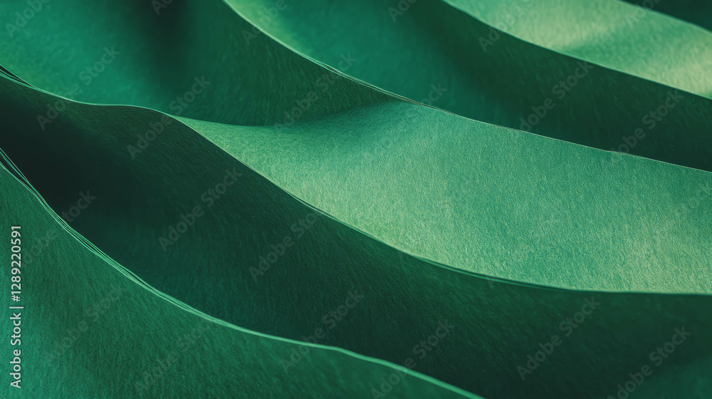 Poster Abstract green paper texture with curved ribbed pattern for artistic design