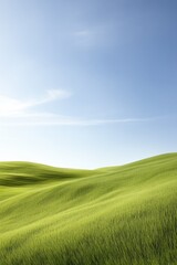 Obraz premium Lush green hills stretch under serene blue sky, evoking tranquil