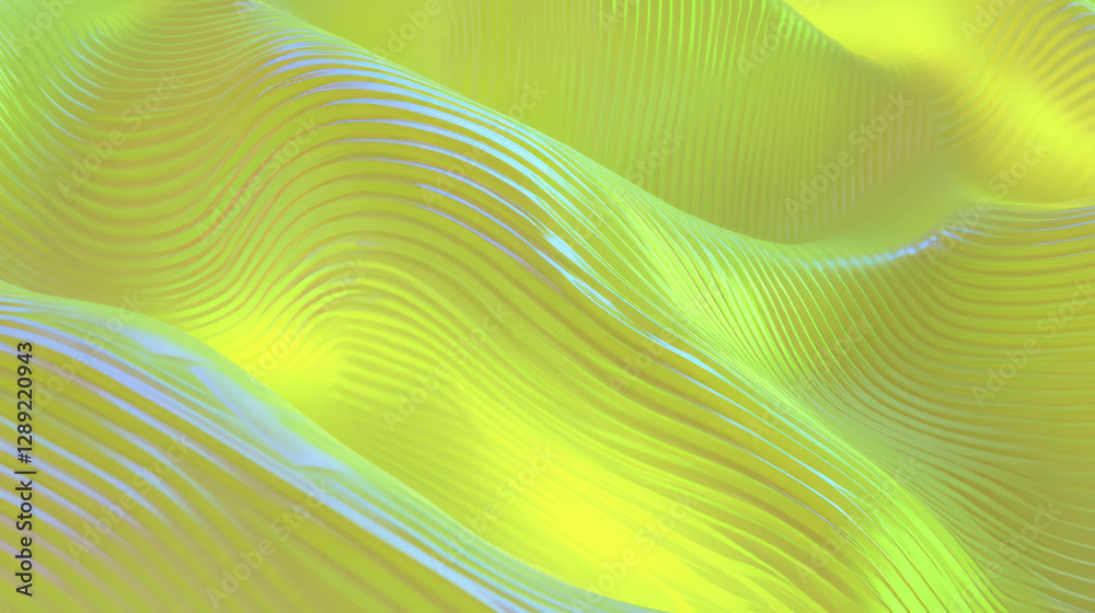 Poster neon yellow curved ribbed texture with shallow waves for vibrant design and background