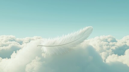 Serene white feather floating gently on a soft cloud
