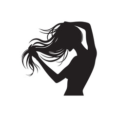 Woman pulling her hair silhouette vector illustration
