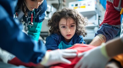 Hospital rush with emergency team stabilizing a pediatric patient. Featuring urgent pediatric care and swift medical action