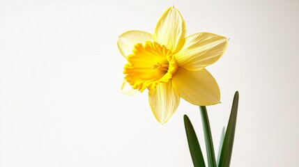 Obraz premium A single golden daffodil standing tall against a pure white background, soft shadows and crisp macro details
