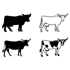 Cow silhouette Vector set, cattle silhouettes, diverse breed of cows. Ideal for farm, ranch branding white background.
