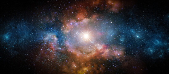 Space scene with stars in the galaxy. Panorama. Universe filled with stars, nebula and galaxy....
