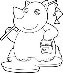 Rhino Fisher Fishing rod Fishing Animal Vector Graphic Art Illustration