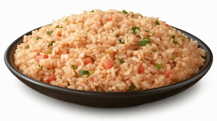 A vibrant bowl of curry rice featuring a medley of vegetables and spices, set against a white background to accentuate the freshness and appetizing nature of the dish.