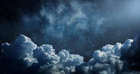 Starry night sky with clouds.. Panorama. Elements of this image furnished by NASA