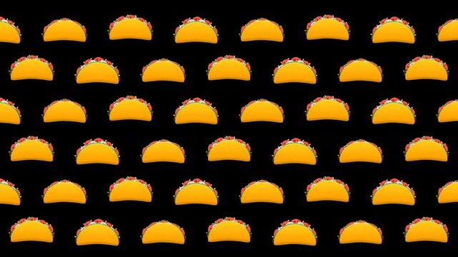Mexican Food Bouncing Tacos Pattern On Alpha Background Loop