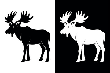 Moose Silhouette vector Icon  Black And White Background.