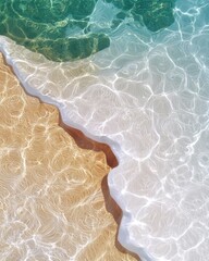 Obraz premium Gentle waves lapping on sandy shore coastal beach aerial view serene environment tranquil concept