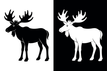 Moose Silhouette vector Icon  Black And White Background.