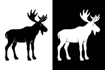 Moose Silhouette vector Icon  Black And White Background.