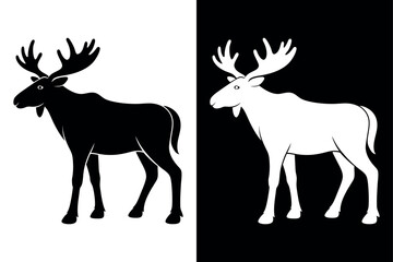 Moose Silhouette vector Icon  Black And White Background.