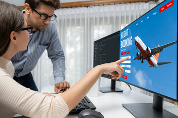 Online flight booking website provide brisk reservation system . Travel technology concept .