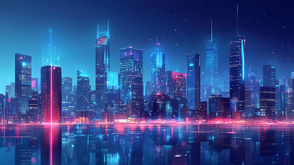 Fototapeta premium : ai-powered futuristic cityscape at night. AI-Powered Cityscape. Illustration